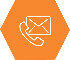 Orange icon with phone and email symbols representing contact options.