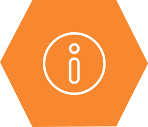 White information icon on an orange hexagonal background.