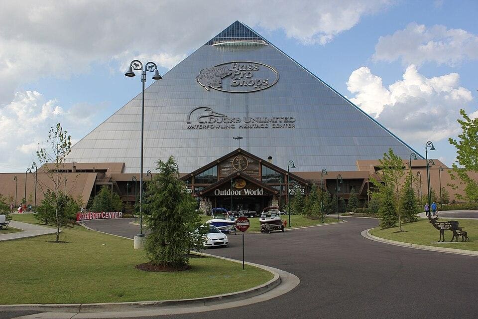 The Pyramid Arena at Memphis, Tennessee, with clear skies.